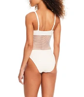 Sanctuary Sea Crochet Solid Mesh Scoop Neck High Leg One-Piece Swimsuit