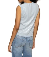 Sanctuary Sequin Knit Crew Neck Sleeveless Shell Top