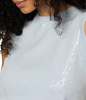 Sanctuary Sequin Knit Crew Neck Sleeveless Shell Top