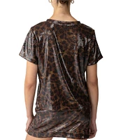 Sanctuary Sequin Leopard Print Crew Neck Short Sleeve Perfect Tee