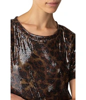 Sanctuary Sequin Leopard Print Crew Neck Short Sleeve Perfect Tee