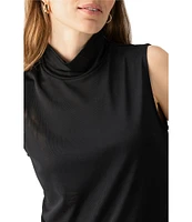 Sanctuary Shirred Recycled Double Mesh Mock Neck Sleeveless Tank Top