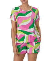 Sanctuary Short Sleeve Round Neck Knit Abstract Print Shorty Pajama Set