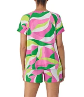 Sanctuary Short Sleeve Round Neck Knit Abstract Print Shorty Pajama Set