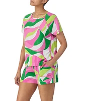 Sanctuary Short Sleeve Round Neck Knit Abstract Print Shorty Pajama Set