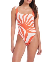 Sanctuary Sol Searcher Abstract Sun Print Scoop Neck Low Cut Tie Back Tank One-Piece Swimsuit