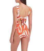 Sanctuary Sol Searcher Abstract Sun Print Scoop Neck Low Cut Tie Back Tank One-Piece Swimsuit