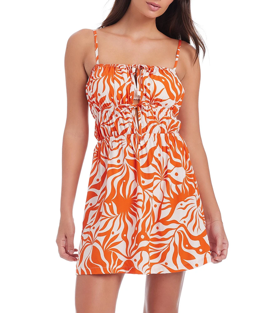 Sanctuary Sol Searcher Abstract Sun Print Square Neck Sleeveless Mini Dress Swim Cover-Up