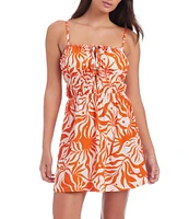 Sanctuary Sol Searcher Abstract Sun Print Square Neck Sleeveless Mini Dress Swim Cover-Up