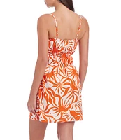 Sanctuary Sol Searcher Abstract Sun Print Square Neck Sleeveless Mini Dress Swim Cover-Up