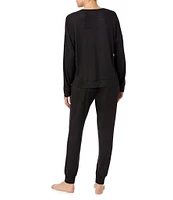 Sanctuary Solid Heathered Long Sleeve Pullover & Jogger Brushed Sweater Jersey Pajama Set