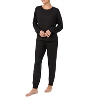 Sanctuary Solid Heathered Long Sleeve Pullover & Jogger Brushed Sweater Jersey Pajama Set