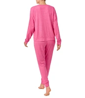 Sanctuary Solid Heathered Long Sleeve Pullover & Jogger Brushed Sweater Jersey Pajama Set