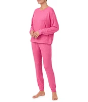 Sanctuary Solid Heathered Long Sleeve Pullover & Jogger Brushed Sweater Jersey Pajama Set