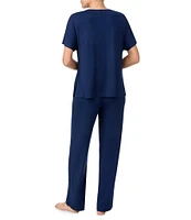 Sanctuary Solid Short Sleeve Round Neck Knit Pant Pajama Set