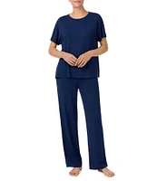 Sanctuary Solid Short Sleeve Round Neck Knit Pant Pajama Set