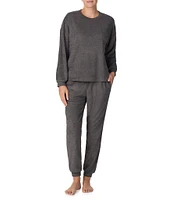 Sanctuary Solid Terry Long Sleeve Crew Neck Jogger Pajama Set