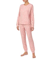 Sanctuary Spotted Print Long Sleeve Pullover & Jogger Brushed Jersey Pajama Set