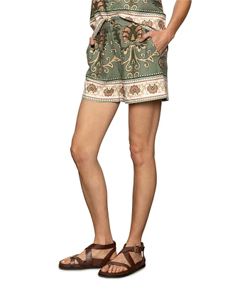 Sanctuary Spring Breaker Art Deco Border Print High Rise Coordinating Shorts