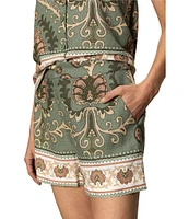 Sanctuary Spring Breaker Art Deco Border Print High Rise Coordinating Shorts