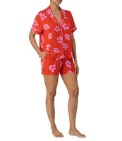 Sanctuary Stretch Knit Short Sleeve Chest Pocket Notch Collar Shorty Floral Pajama Set