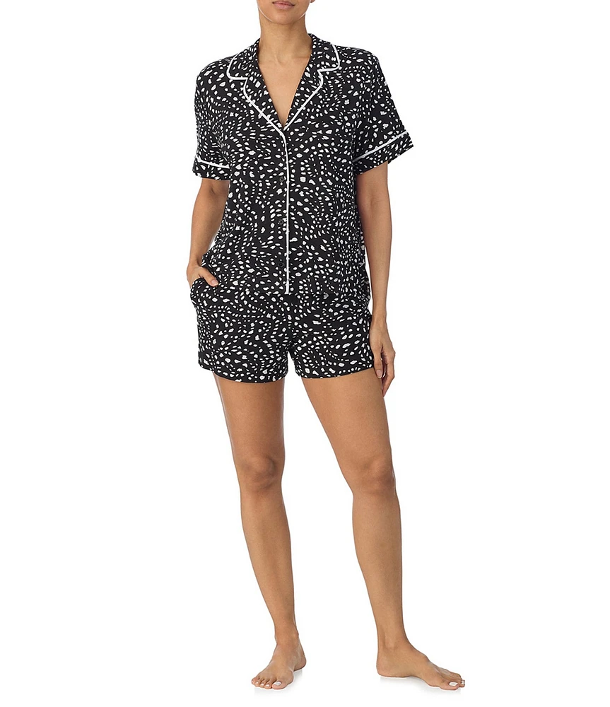 Sanctuary Stretchy Knit Short Sleeve Notch Collar Shorty Dotted PJ Set