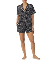 Sanctuary Stretchy Knit Short Sleeve Notch Collar Shorty Dotted PJ Set