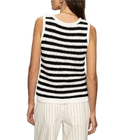 Sanctuary Stripe Print Crew Neck Sleeveless Hand Crochet Shell