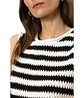 Sanctuary Stripe Print Crew Neck Sleeveless Hand Crochet Shell