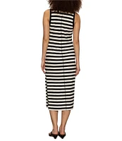 Sanctuary Stripe Print Organic Cotton Blend Crew Neck Sleeveless Contrast Trim Midi Dress