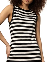 Sanctuary Stripe Print Organic Cotton Blend Crew Neck Sleeveless Contrast Trim Midi Dress