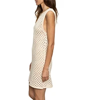 Sanctuary Summer Shell Cotton Slub Yarn Crew Neck Sleeveless Open Stitch Dress