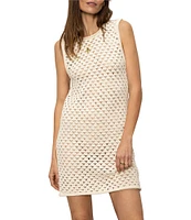 Sanctuary Summer Shell Cotton Slub Yarn Crew Neck Sleeveless Open Stitch Dress