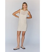 Sanctuary Summer Shell Cotton Slub Yarn Crew Neck Sleeveless Open Stitch Dress
