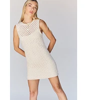 Sanctuary Summer Shell Cotton Slub Yarn Crew Neck Sleeveless Open Stitch Dress
