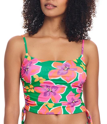 Sanctuary Super Bloom Floral Print Square Neck Longline Bralette Crop Swim Top