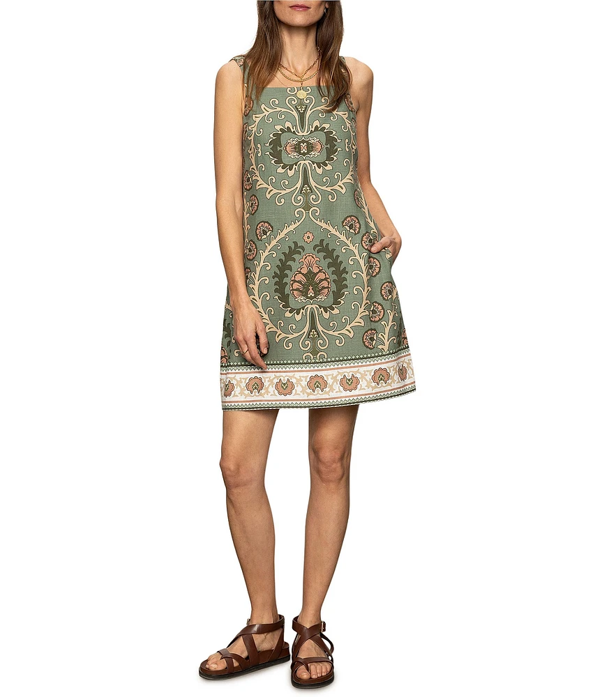 Sanctuary Tapestry Art Deco Border Print Square Neck Sleeveless Shift Dress
