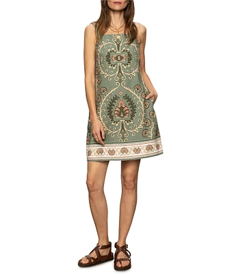 Sanctuary Tapestry Art Deco Border Print Square Neck Sleeveless Shift Dress