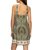 Sanctuary Tapestry Art Deco Border Print Square Neck Sleeveless Shift Dress