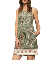 Sanctuary Tapestry Art Deco Border Print Square Neck Sleeveless Shift Dress