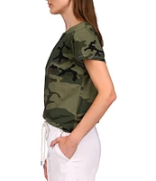 Sanctuary The Perfect Knit Crew Neck Short Sleeve Camouflage Printed Tee Shirt