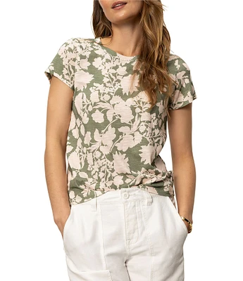 Sanctuary The Perfect Tee Crew Neck Mint Leaves Print Short Sleeve Top