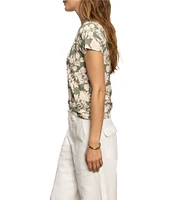 Sanctuary The Perfect Tee Crew Neck Mint Leaves Print Short Sleeve Top