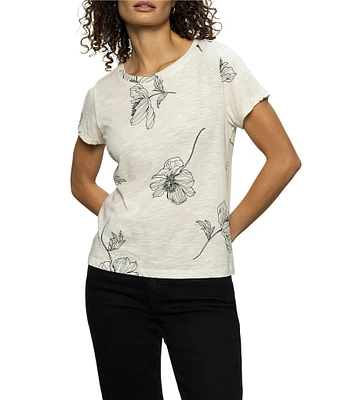 Sanctuary The Perfect Tee Crew Neck Sketched Botanic Print Short Sleeve Top