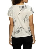 Sanctuary The Perfect Tee Crew Neck Sketched Botanic Print Short Sleeve Top