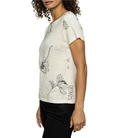 Sanctuary The Perfect Tee Crew Neck Sketched Botanic Print Short Sleeve Top