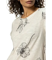 Sanctuary The Perfect Tee Crew Neck Sketched Botanic Print Short Sleeve Top