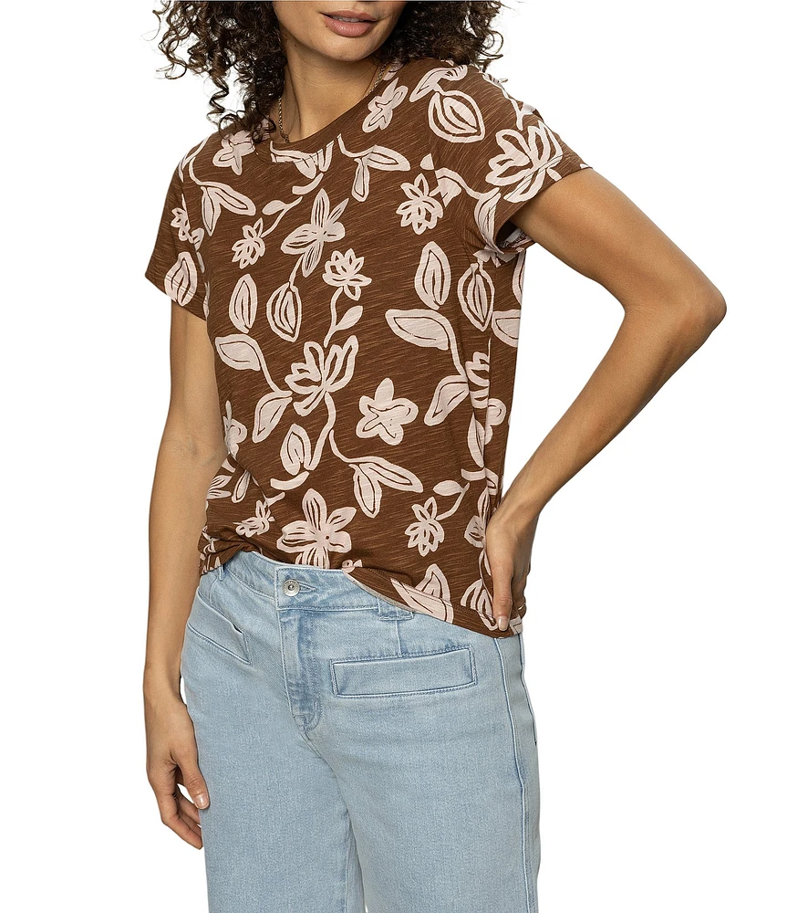 Sanctuary The Perfect Tee Crew Neck Earth Ivy Floral Print Short Sleeve Top