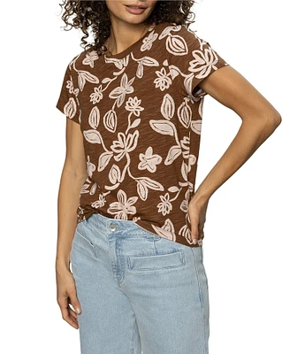 Sanctuary The Perfect Tee Crew Neck Earth Ivy Floral Print Short Sleeve Top