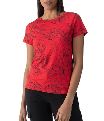 Sanctuary The Perfect Tee Rose Printed Crew Neck Knit Top